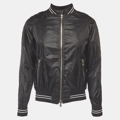 Pre-owned Balmain Black Nylon Logo Applique Bomber Jacket M