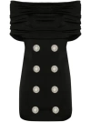 Balmain Off-the-shoulder Embellished Ruched Jersey And Cady Mini Dress In Black