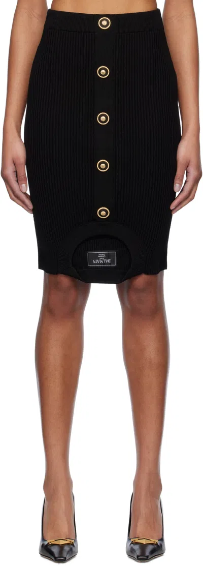 BALMAIN BLACK OPTICAL ILLUSION RIBBED KNIT MINISKIRT