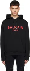 BALMAIN BLACK PARIS PRINT HOODIE