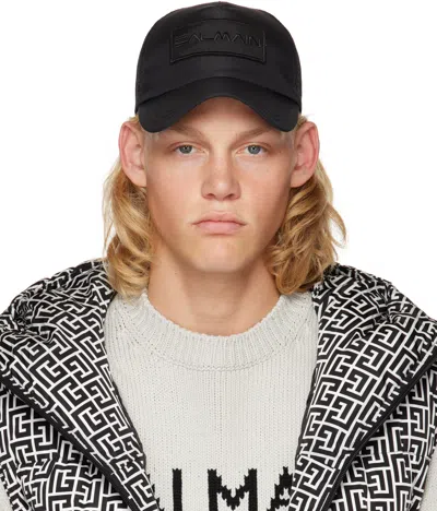 Balmain Black Patch Cap In 0pa Noir