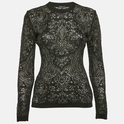 Pre-owned Balmain Black Patterned Mesh Sheer Pullover M