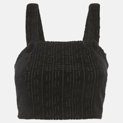 Pre-owned Balmain Black Patterned Velvet Crop Top S