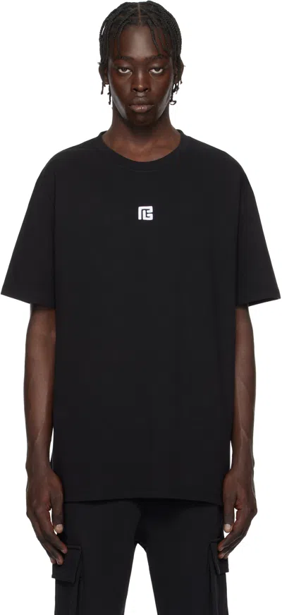 Balmain Black 'pb' Embroidered T-shirt In Eab Noir/blanc