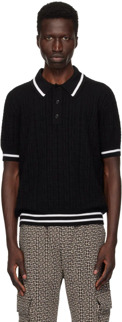 Balmain Black 'pb' Labyrinth Polo In Eab Noir/blanc