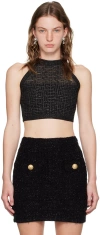 Balmain Sheer Geometric Halterneck Top With Metallic Threading In Eac Noir/argent