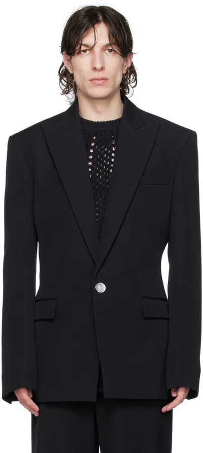Balmain Black Peaked Lapel Blazer In 0pa Noir