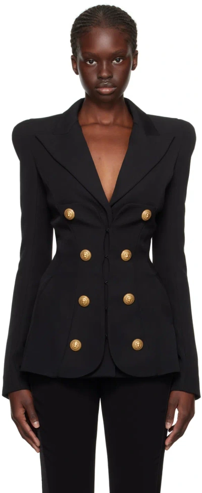 Balmain Black Peaked Lapel Blazer In 0pa Noir