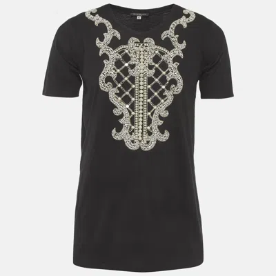 Pre-owned Balmain Black Pearl Embellished Jersey T-shirt M