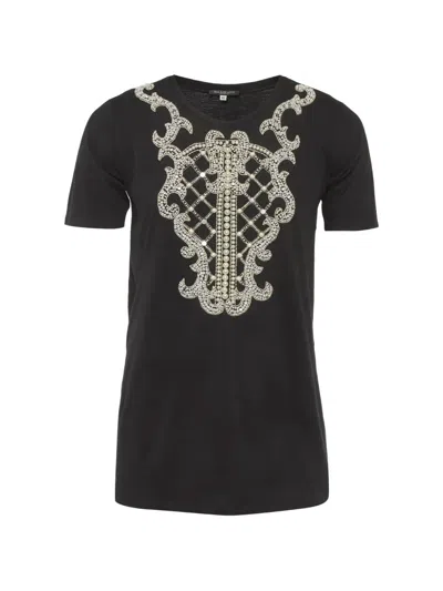 Pre-owned Balmain Black Pearl-embellished Jersey T-shirt