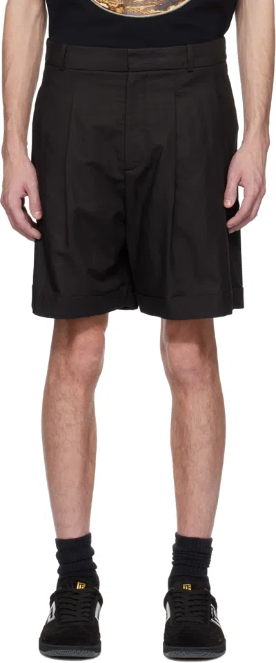 Balmain Black Pleated Bermuda Shorts In 0pa Noir