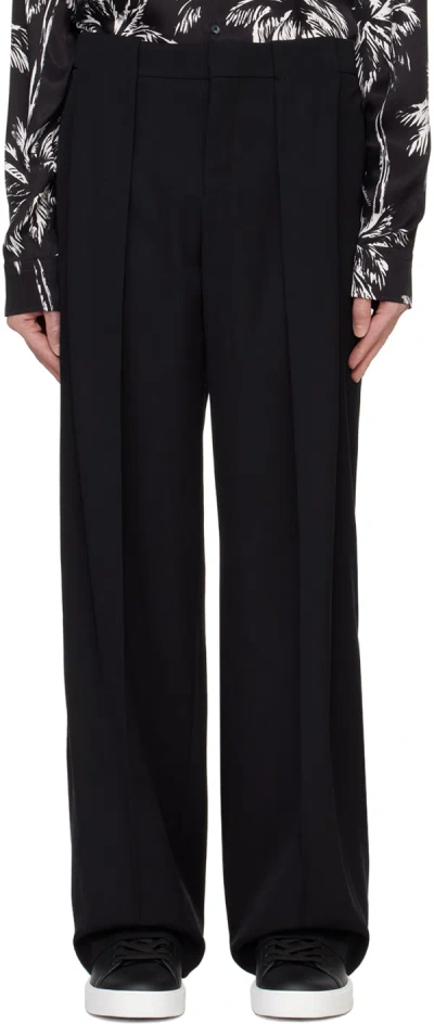 Balmain Black Pleated Grain De Poudre Trousers In 0pa Noir