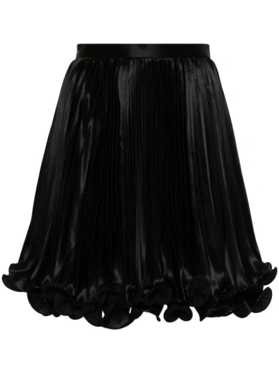 BALMAIN BLACK PLEATED SATIN MINI SKIRT