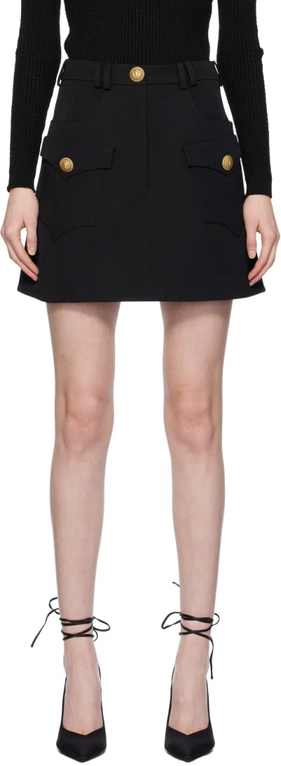 Balmain Trapeze Mini Skirt With Embossed Buttons In Black