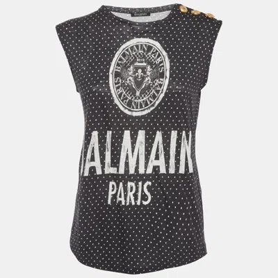 Pre-owned Balmain Black Polka Dots Jersey Sleeveless Top S