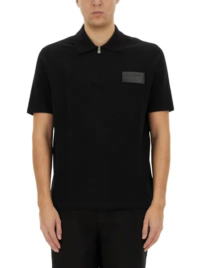 BALMAIN BALMAIN BLACK POLO SHIRT WITH ZIPPERED COLLAR