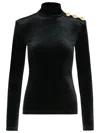 Balmain Embellished High-neck Long Sleeve Top In Black Velvet In Black