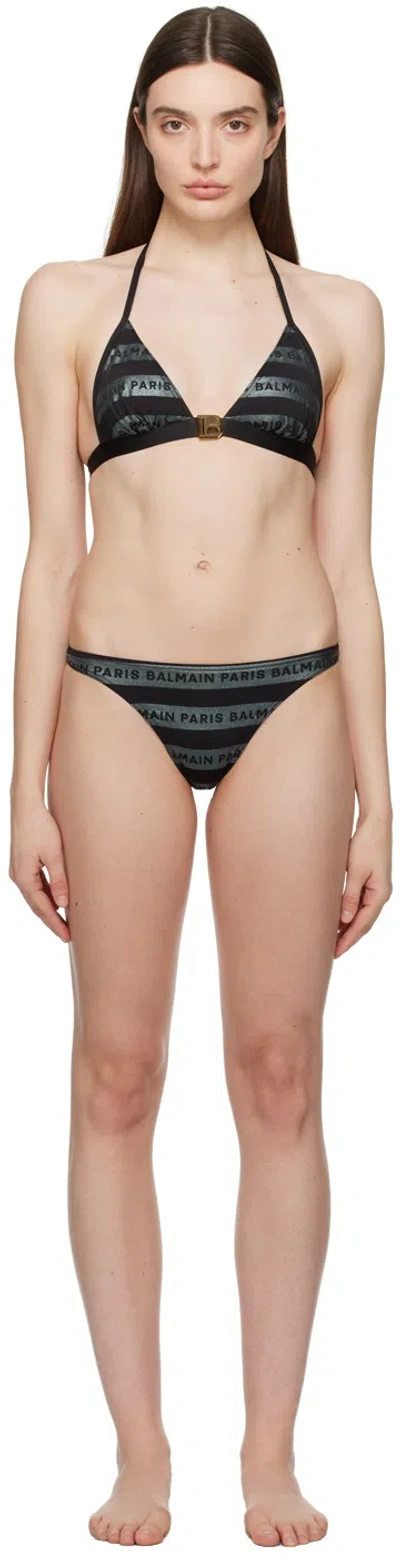 Balmain Black Print Bikini In 001 Black