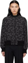 Balmain Black Printed '' Label Bomber Jacket In Eab Noir/blanc