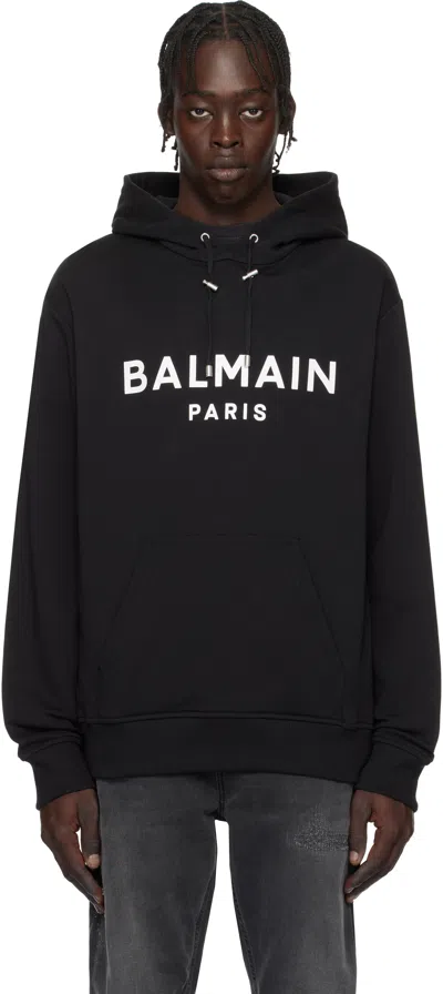 BALMAIN BLACK PRINTED 'BALMAIN PARIS' HOODIE