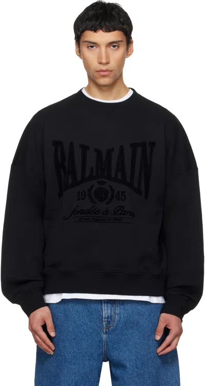 Balmain Flocked Logo Crewneck Sweatshirt In Black