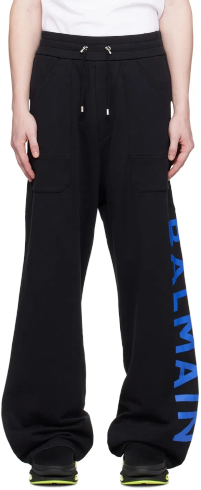 Balmain Black Printed Lounge Pants In Een Noir/bleu Électr