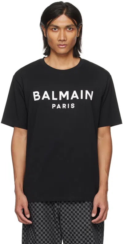 BALMAIN BLACK PRINTED T-SHIRT