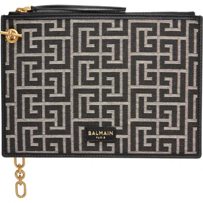 Balmain Black Pulse Zipped Clutch In Multi