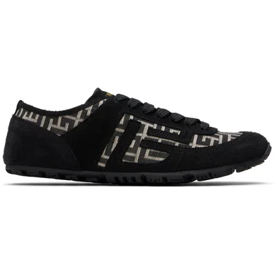 Balmain Racer 45 Monogram Jacquard Lace Up Sneakers In Black