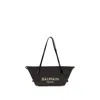 Balmain Women Calfskin And Raffia Track Shoulder Bag In Black