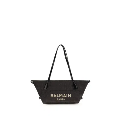 BALMAIN BLACK RAFFIA SHOULDER BAG