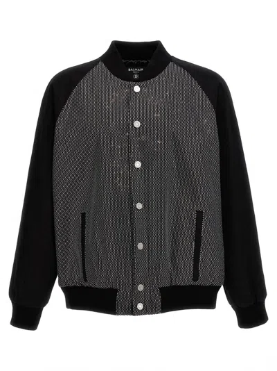 BALMAIN BLACK RHINESTONE BOMBER JACKET