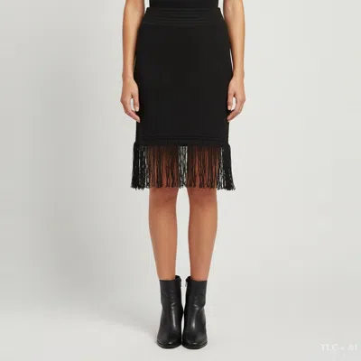 Pre-owned Balmain Black Rib Knit Fringed High-waist Mini Skirt S