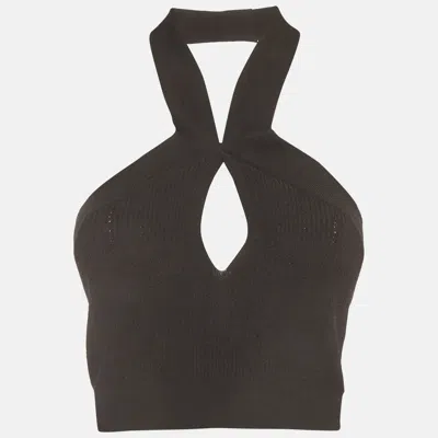 Pre-owned Balmain Black Rib Knit Halter Neck Cut-out Crop Top S