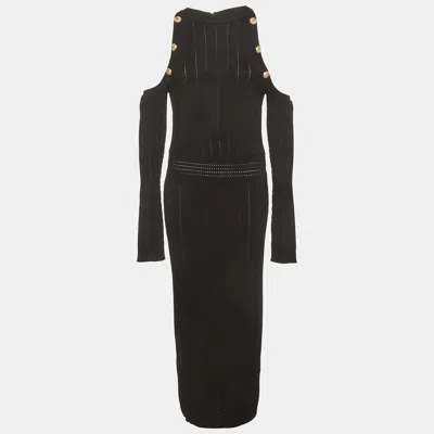 Pre-owned Balmain Black Rib Knit Halter Neck Midi Dress Xl
