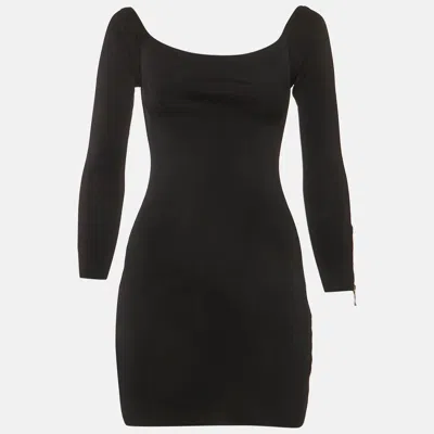 Pre-owned Balmain Black Rib Knit Mini Bodycon Dress S