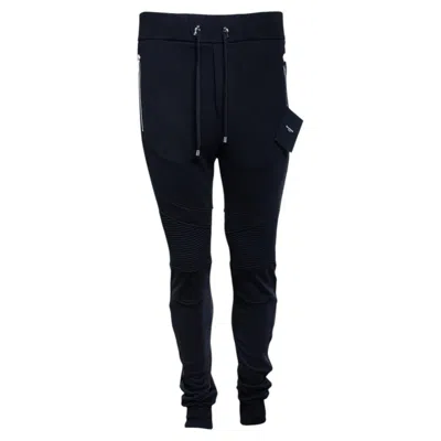 Pre-owned Balmain , Black Ribbed Joggers With Embossed B