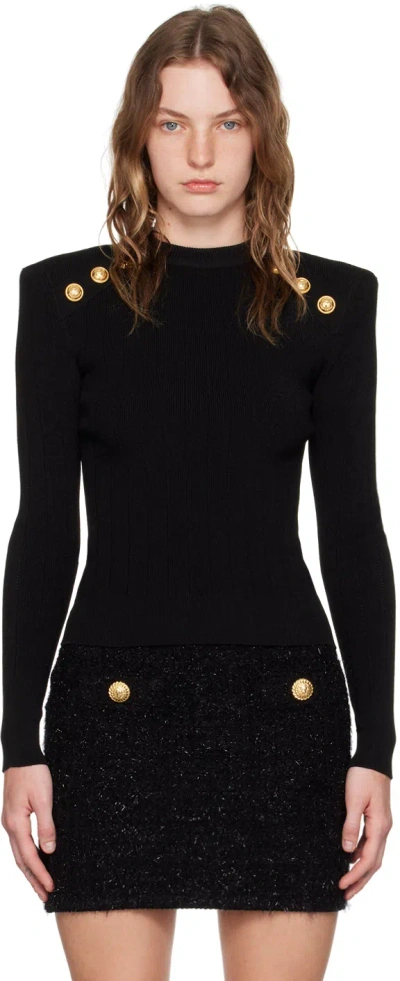 Balmain Black Ribbed Jumper In 0pa Noir