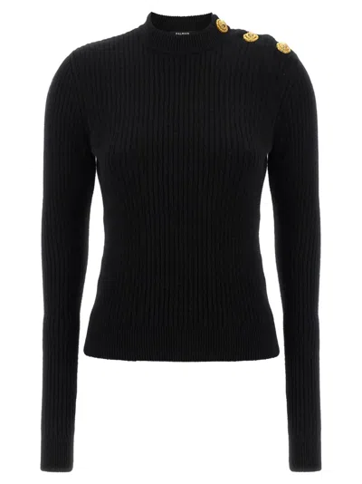 BALMAIN BLACK RIBBED SWEATER
