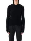 Balmain Black Ribbed Wool Sweater With Gold Buttons In Black