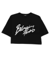 Balmain Black Round Neck Logo Detail Crop T-shirt In Black
