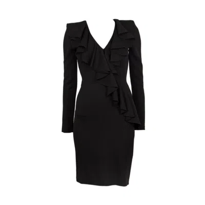 Pre-owned Balmain Black Ruffled Long Sleeve Cocktail Dress 36