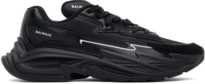 Balmain Black Run-row Leather Trainers In 0pa Noir