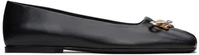 BALMAIN BLACK SAFETY PIN GATHERED LAMBSKIN BALLERINA FLATS