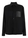 Balmain Men Black Shirt With Classic Collar And Logo Detail On The Pocket In Wool Stretch Man In Black