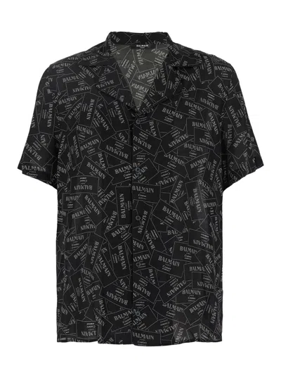 BALMAIN ALL-OVER LABEL PRINTED PYJAMA SHIRT
