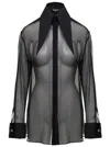 BALMAIN BLACK SHIRT WITH OVERSIZED POINTED COLLAR IN SILK WOMAN