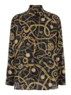 Balmain Black Shirt With Pointed Collar And Chain Print With Logo In Silk Man In Black