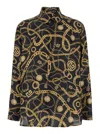 Balmain Black Shirt With Pointed Collar And Chain Print With Logo In Silk Man In Black