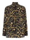 Balmain Black Shirt With Pointed Collar And Chain Print With Logo In Silk Man In Black